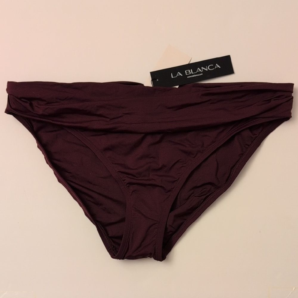 NWT La Blanca Island Goddess Banded Hipster Swim Bikini Bottom Dark Cherry - 14 - Picture 2 of 9